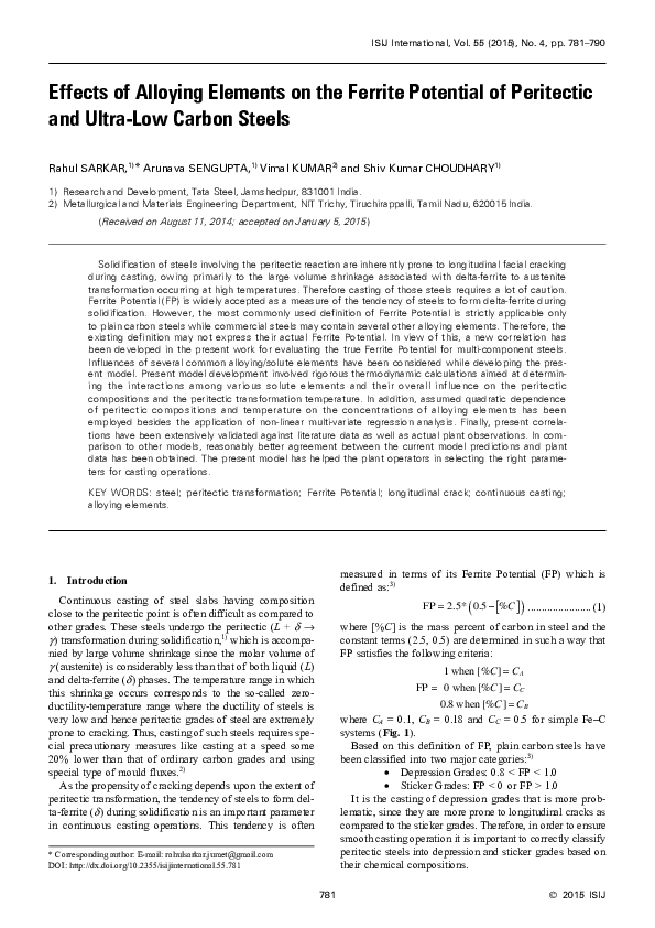 (PDF) Effects of Alloying Elements on the Ferrite Potential of ...