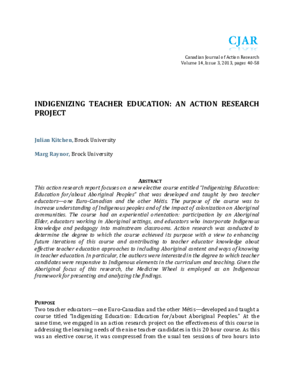 (PDF) Indigenizing Teacher Education: An Action Research Project