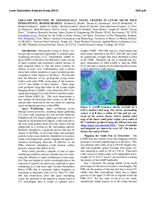 (PDF) LROLAMP detection of geologically young craters within lunar permanently shaded regions