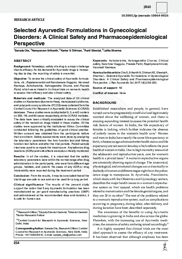 (PDF) Selected Ayurvedic Formulations in Gynecological Disorders A