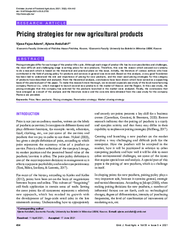(PDF) Pricing Strategies for New Agricultural Products
