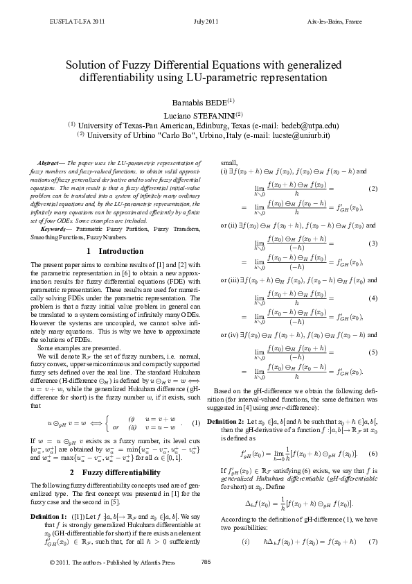 (PDF) Solution of Fuzzy Differential Equations with generalized ...