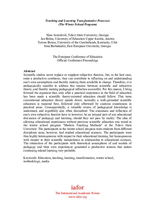 (PDF) Learning and Teaching Transformative Processes