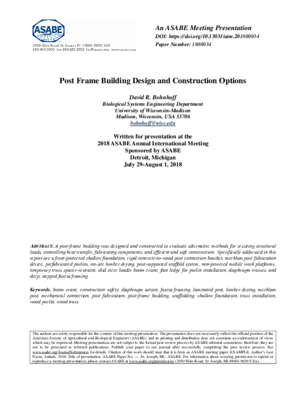 (PDF) Post Frame Building Design and Construction Options