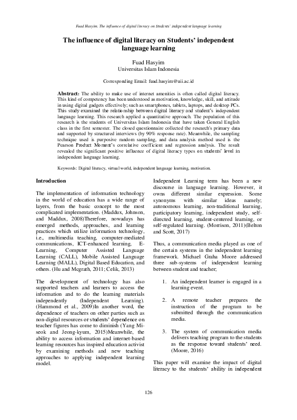 (PDF) The influence of digital literacy onStudents’ independent ...