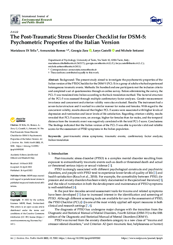 (PDF) The Post-Traumatic Stress Disorder Checklist for DSM-5 ...