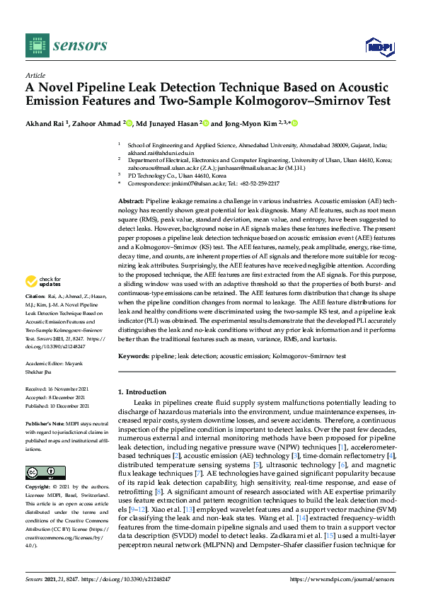 (PDF) A Novel Pipeline Leak Detection Technique Based on Acoustic ...