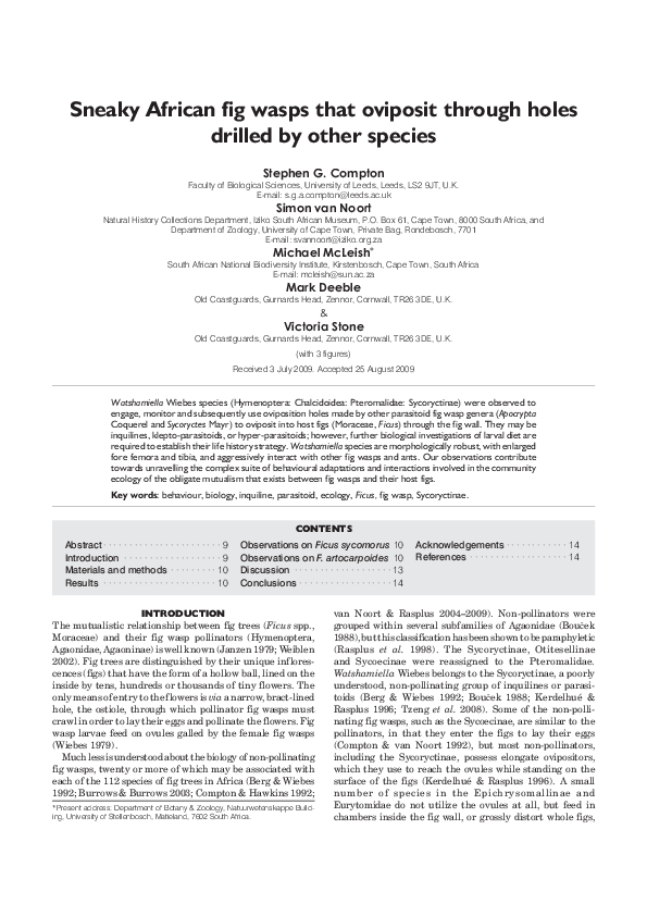 (PDF) Sneaky African fig wasps that oviposit through holes drilled by