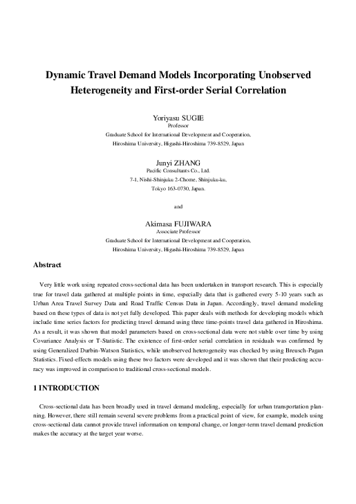 (PDF) Dynamic Travel Demand Models Incorporating Unobserved ...