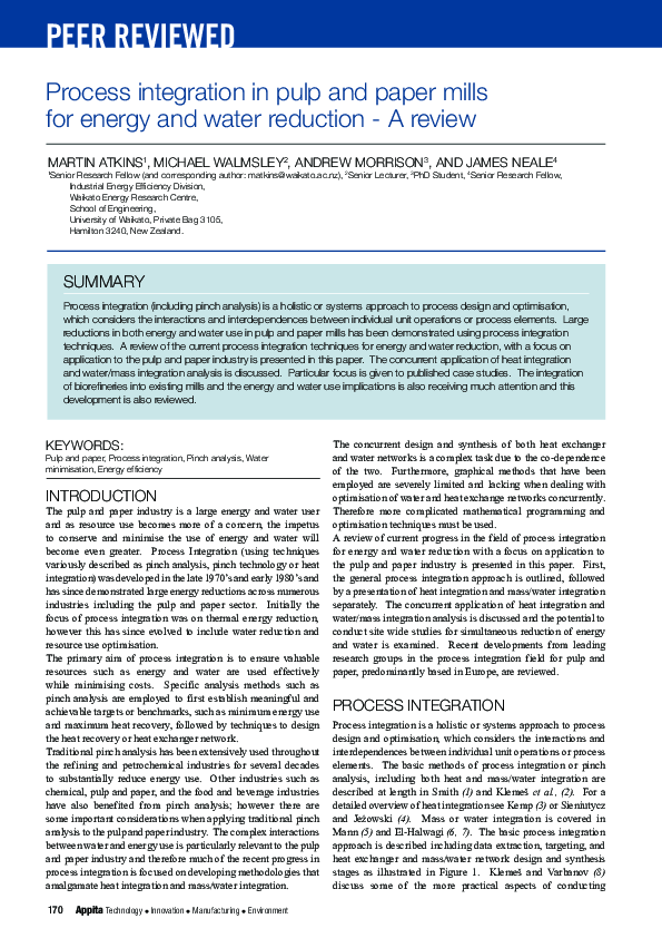(PDF) Process Integration in Pulp and Paper Mills for Energy and Water ...