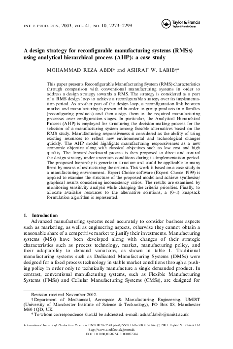 (PDF) A design strategy for reconfigurable manufacturing systems (RMSs ...