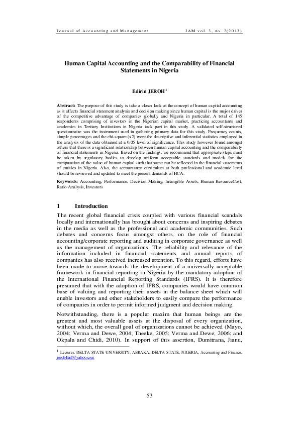 (PDF) Human Capital Accounting and the Comparability of Financial ...