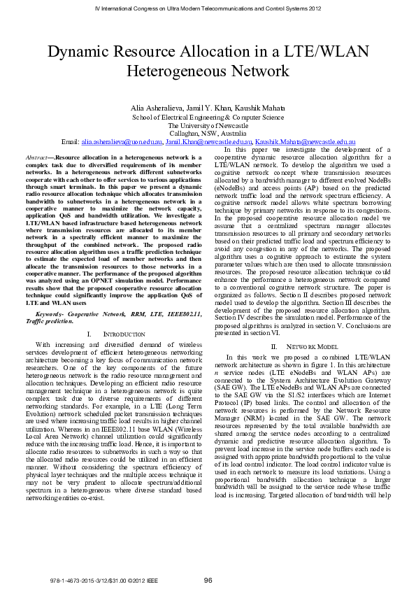 (PDF) Dynamic resource allocation in a LTE/WLAN heterogeneous network