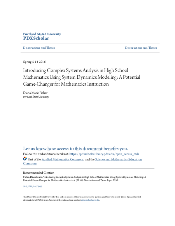 (PDF) Introducing Complex Systems Analysis in High School Mathematics ...