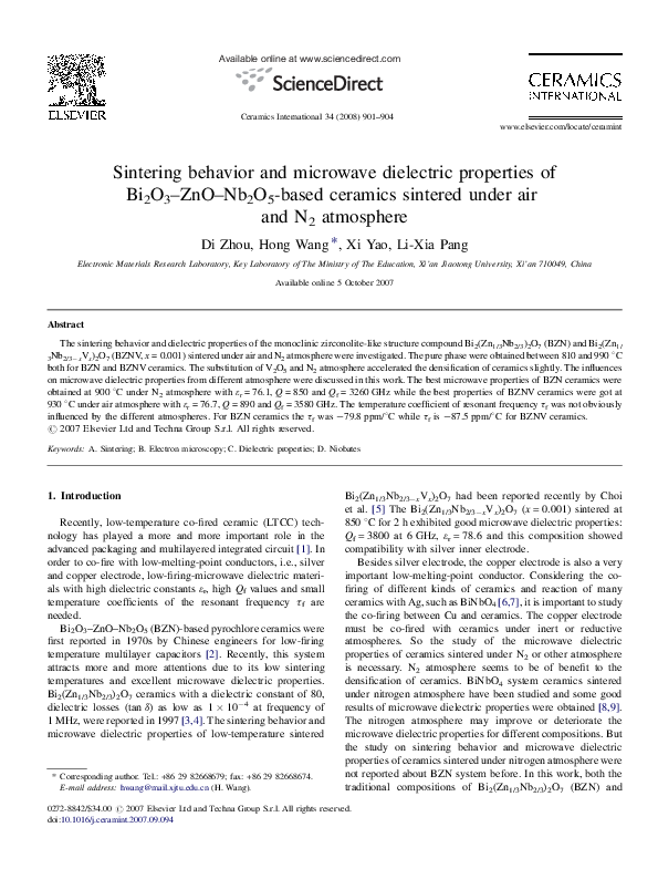 (PDF) Sintering behavior and microwave dielectric properties of Bi2O3 ...