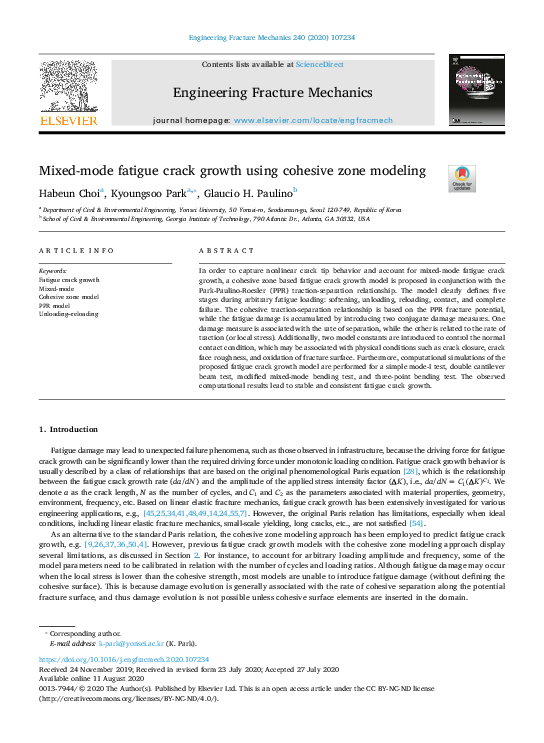 (PDF) Mixed-mode fatigue crack growth using cohesive zone modeling