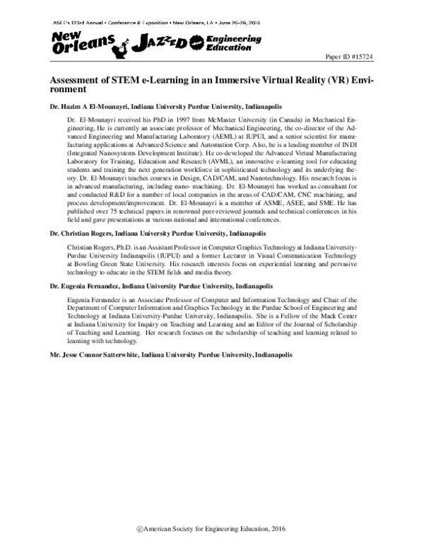 (PDF) Assessment of STEM e-Learning in an Immersive Virtual Reality (VR ...