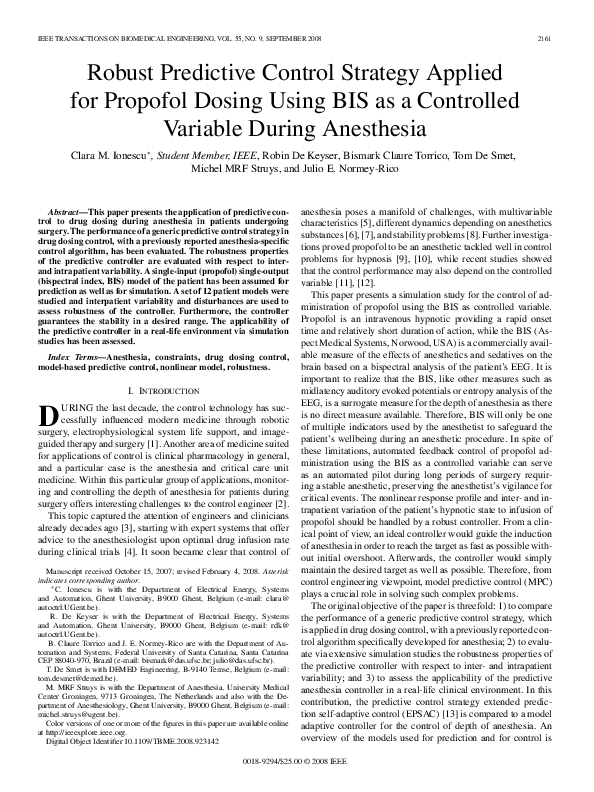 (PDF) Robust Predictive Control Strategy Applied for Propofol Dosing ...