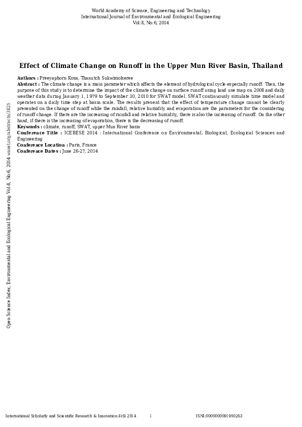 (PDF) Effect of Climate Change on Runoff in the Upper Mun River Basin ...
