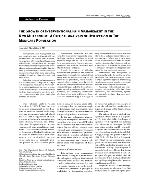 (PDF) The Growth of Interventional Pain Management in the New ...