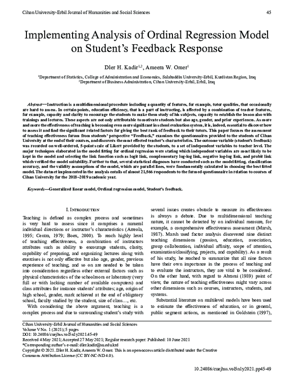 (PDF) Implementing Analysis of Ordinal Regression Model on Student’s ...
