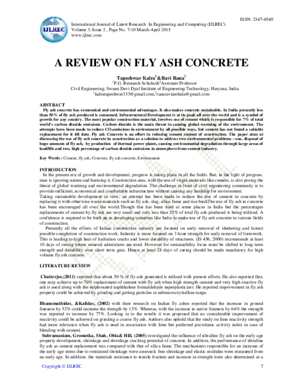 (PDF) A Review on Fly Ash Concrete
