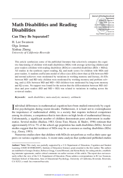 (PDF) Math Disabilities and Reading Disabilities