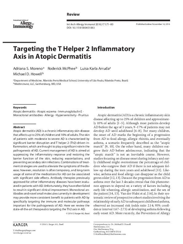 (PDF) Targeting the T Helper 2 Inflammatory Axis in Atopic Dermatitis ...