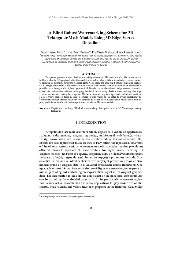 (PDF) A Blind Robust Watermarking Scheme for 3D Triangular Mesh Models ...