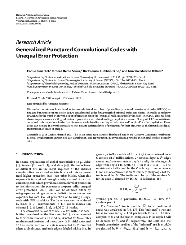 (PDF) Generalized Punctured Convolutional Codes with Unequal Error ...