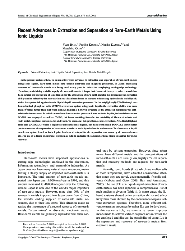 (PDF) Recent Advances in Extraction and Separation of Rare-Earth Metals ...