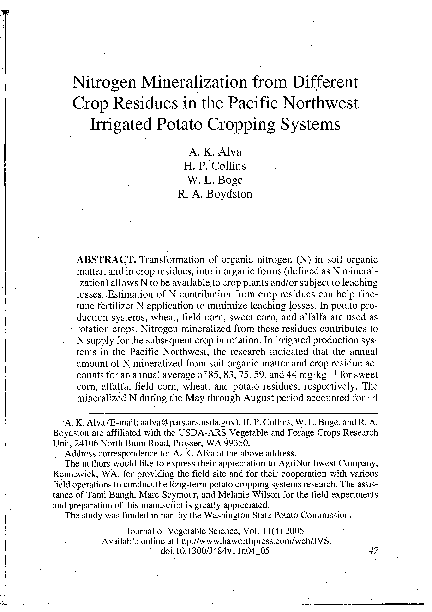 (PDF) Nitrogen Mineralization from Different Crop Residues in the ...
