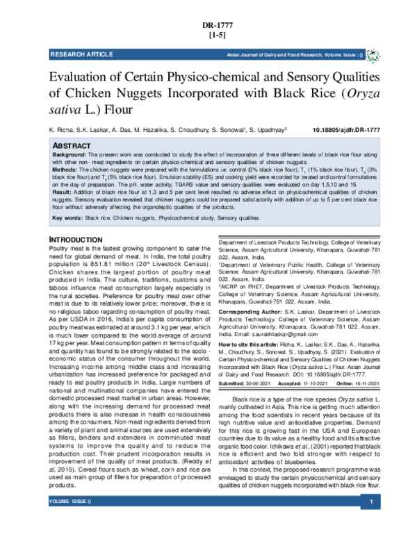 (PDF) Evaluation of Certain Physico-chemical and Sensory Qualities of ...