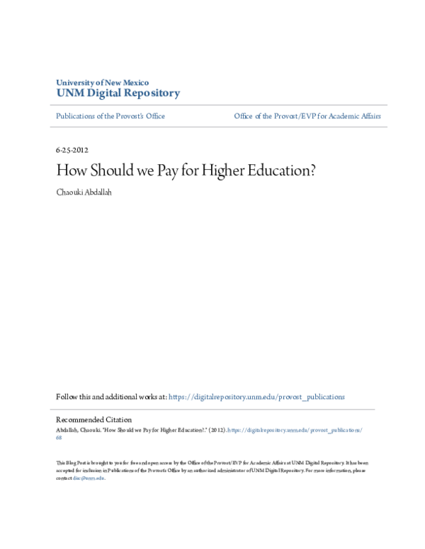 (PDF) How should we pay for Higher Education?