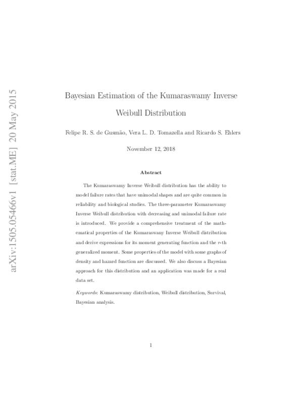 (PDF) Bayesian Estimation of the Kumaraswamy InverseWeibull Distribution
