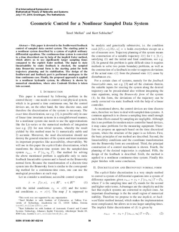 (PDF) Geometric Control for a Nonlinear Sampled Data System | Tanel ...