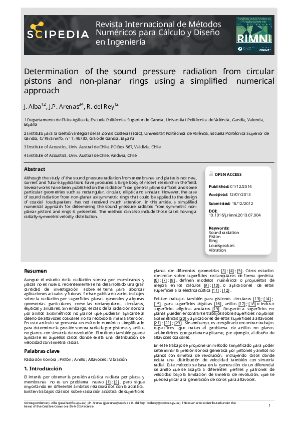 (PDF) Determination of the sound pressure radiation from circular ...