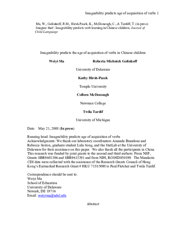(PDF) Imagine that!: Imageability predicts verb learning in Chinese ...