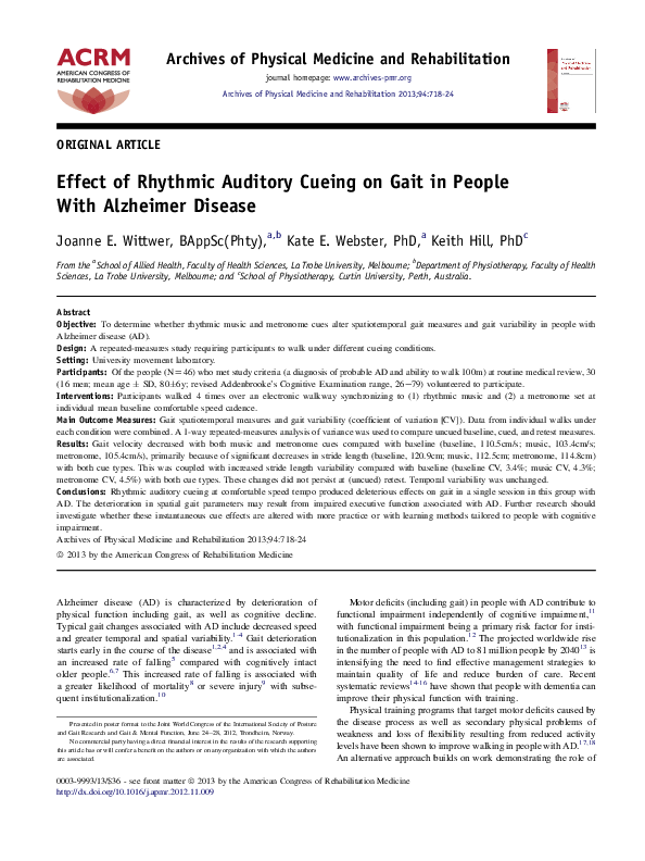 (PDF) Effect of Rhythmic Auditory Cueing on Gait in People With ...