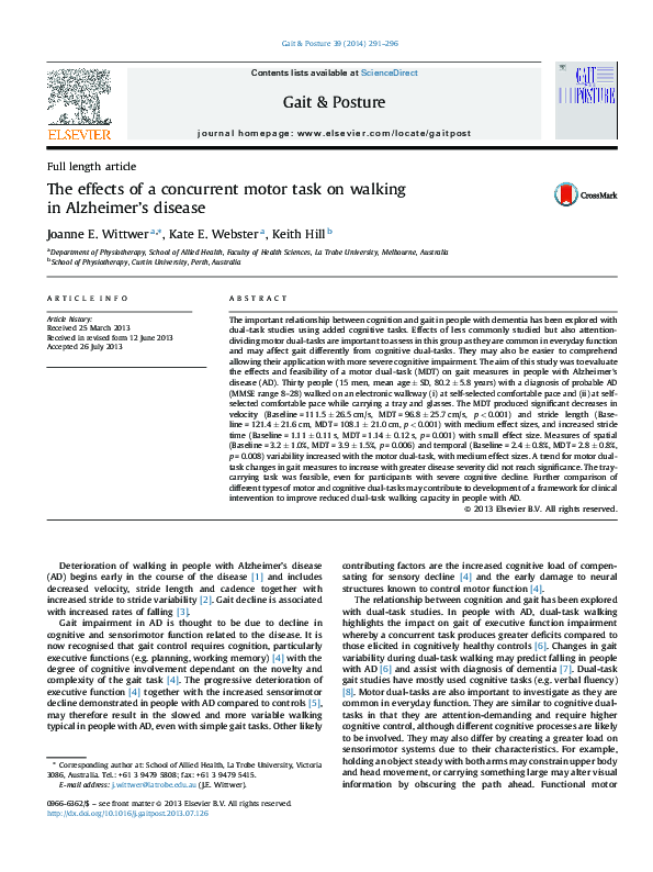 (PDF) The effects of a concurrent motor task on walking in Alzheimer's ...