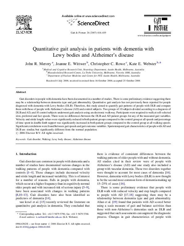 (PDF) Quantitative gait analysis in patients with dementia with Lewy ...