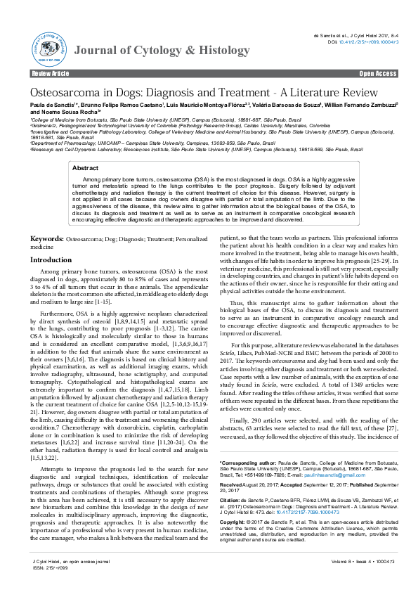 (PDF) Osteosarcoma in Dogs: Diagnosis and Treatment - A Literature Review