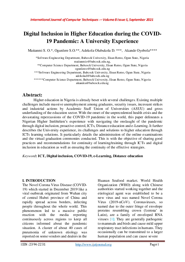 (PDF) Digital Inclusion in Higher Education during the COVID- 19 ...