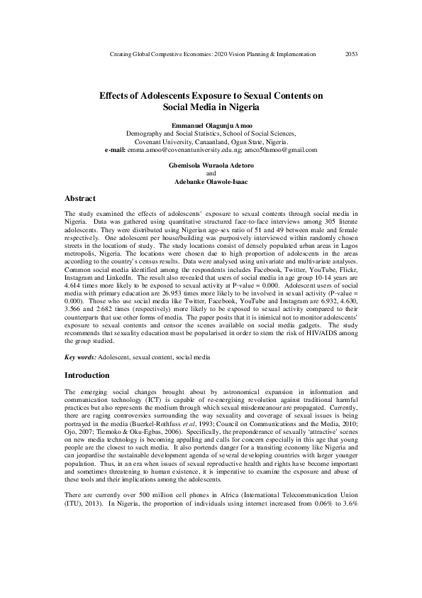 (PDF) Effects of Adolescents Exposure to Sexual Contents on Social ...