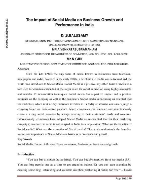 (PDF) The Impact of social media on business growth and performance in ...