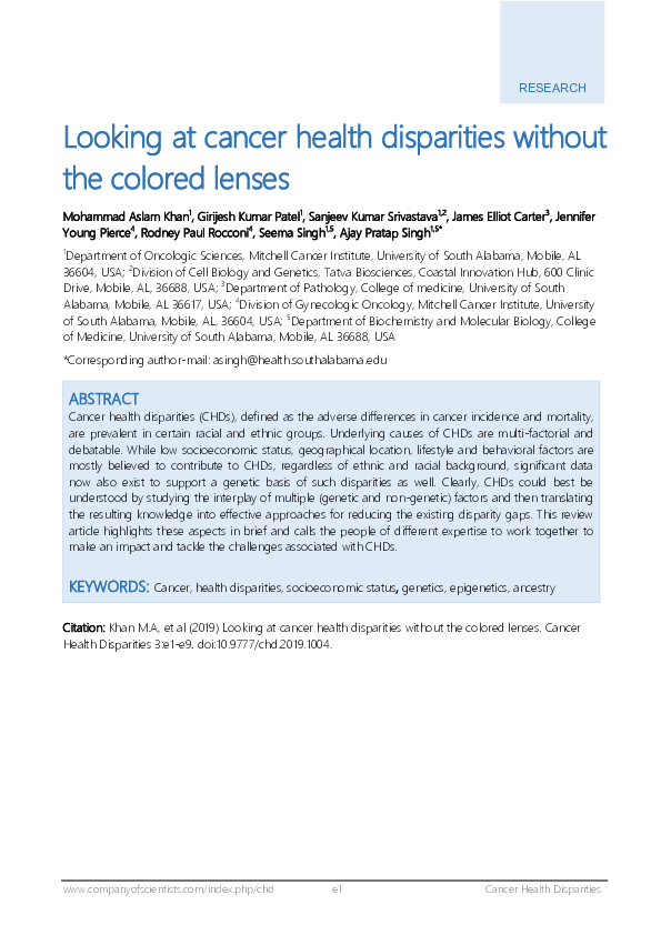 (PDF) Looking at cancer health disparities without the colored lenses