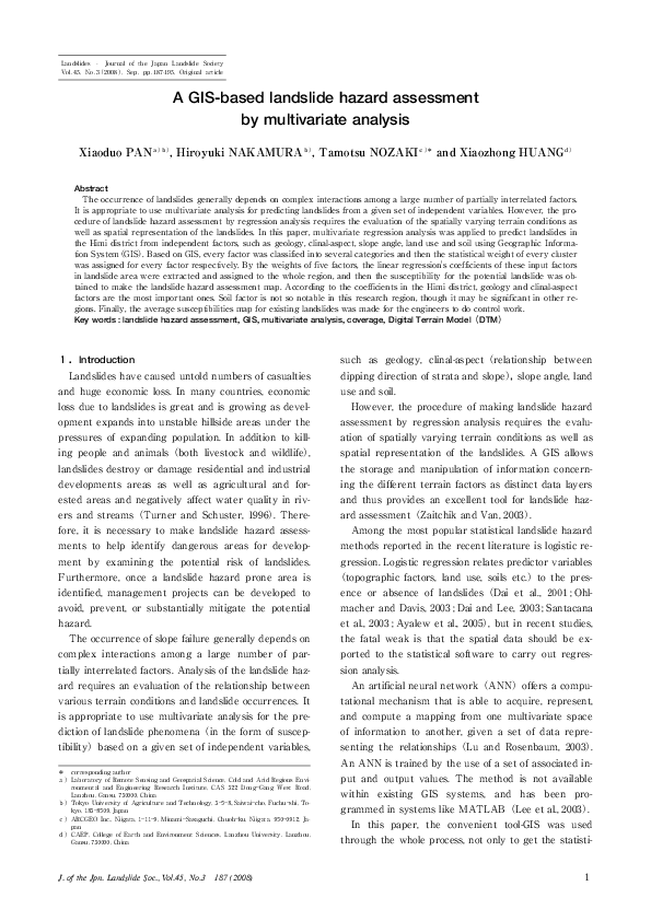 (PDF) A GIS-based landslide hazard assessment by multivariate analysis