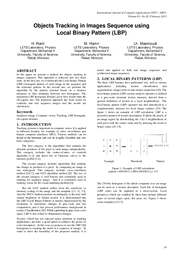 (PDF) Objects Tracking in Images Sequence using Local Binary Pattern (LBP)