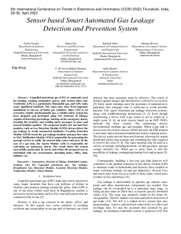 (PDF) Sensor based Smart Automated Gas Leakage Detection and Prevention ...