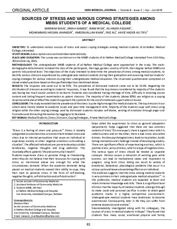 (PDF) Sources of Stress and Various Coping Strategies Among MBBS ...